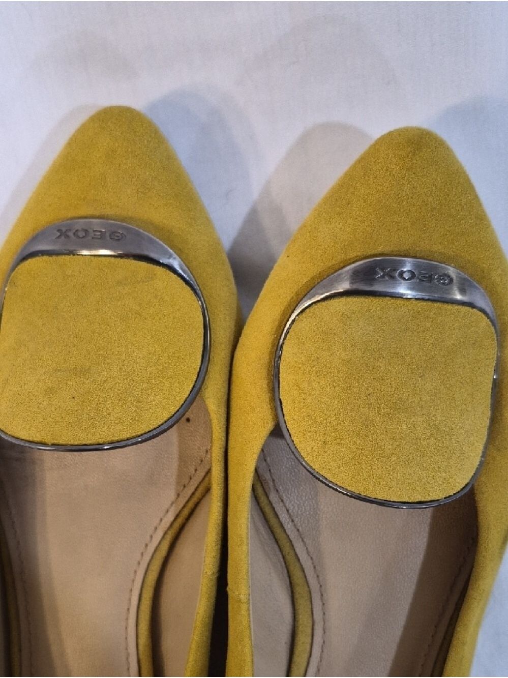 Geox Women's Yellow Suede Pointed Toe Flats with Metallic Accent - Picture 3 of 7